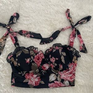 Lulu's Black and Pink Floral Crop Top
